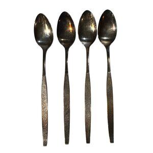 Community Ice Tea Spoons Lot of 4 Silverplate Textured Handle 7.5" Long